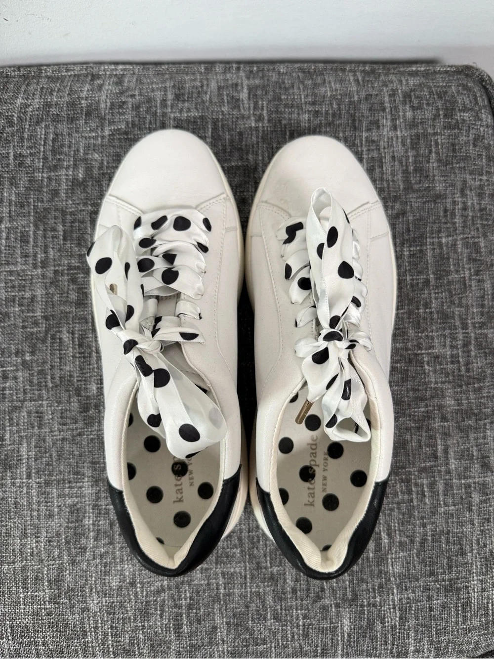 Kate Spade New York White Leather Lift Polka Dot Ribbon Sneakers Size 7.5